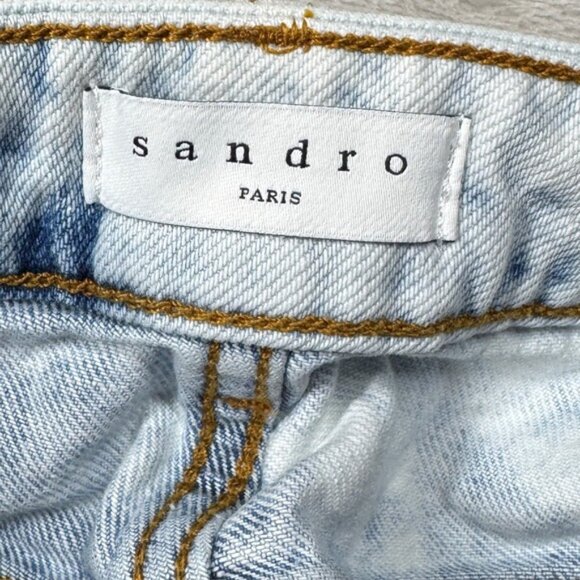 Sandro Paris 100% Cotton Wide Leg High Rise Ankle Very Light Blue Jeans 40 US 8 - Picture 13 of 16